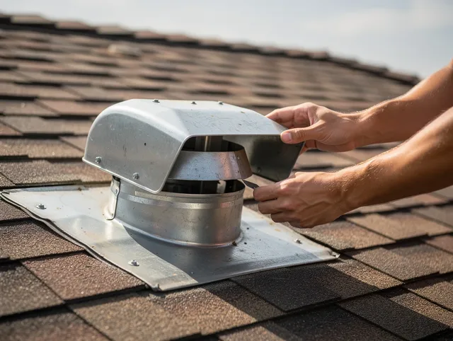 Hanover Dryer Vent Cleaning certified technician safely cleaning a roof-mounted dryer vent in Hanover