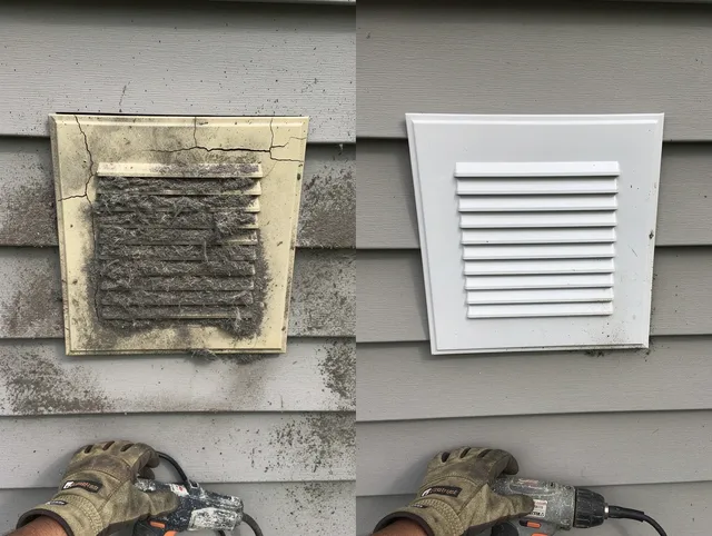 Hanover Dryer Vent Cleaning technician installing high-quality dryer vent cover at a residential property in Hanover
