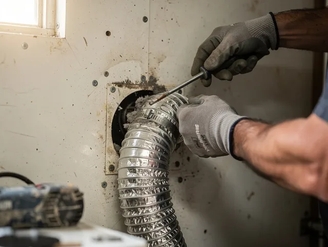 Hanover Dryer Vent Cleaning technician performing precise dryer vent hose installation in Hanover